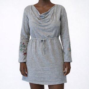 Anthropologie Dolan Port Maria T Shirt  Dress Small Gray Floral Embroidered